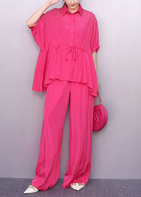 Rose Zircon Two Piece Set Women Clothing Cinched Summer