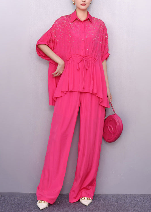 Rose Zircon Two Piece Set Women Clothing Cinched Summer