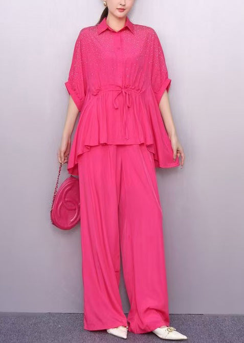 Rose Zircon Two Piece Set Women Clothing Cinched Summer