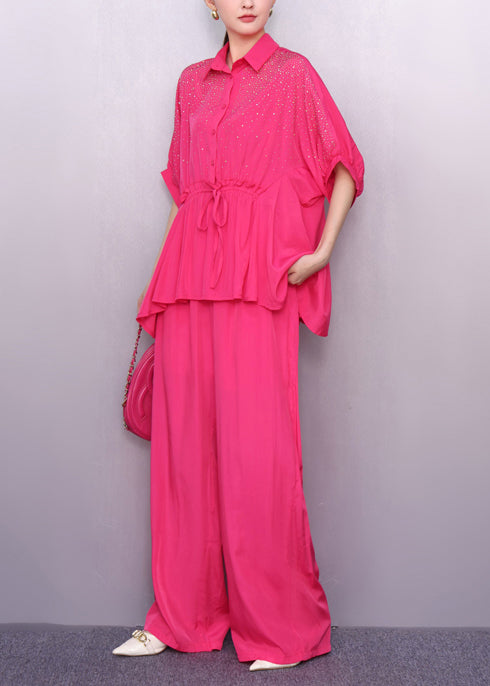 Rose Zircon Two Piece Set Women Clothing Cinched Summer