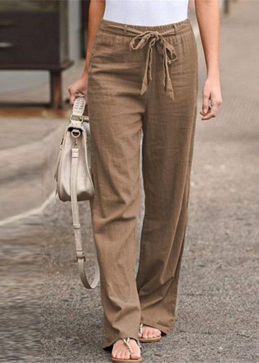 S-5XL Women Elastic Waist Casual Wide Legs Long Pants Solid Yoga Trousers - SooLinen