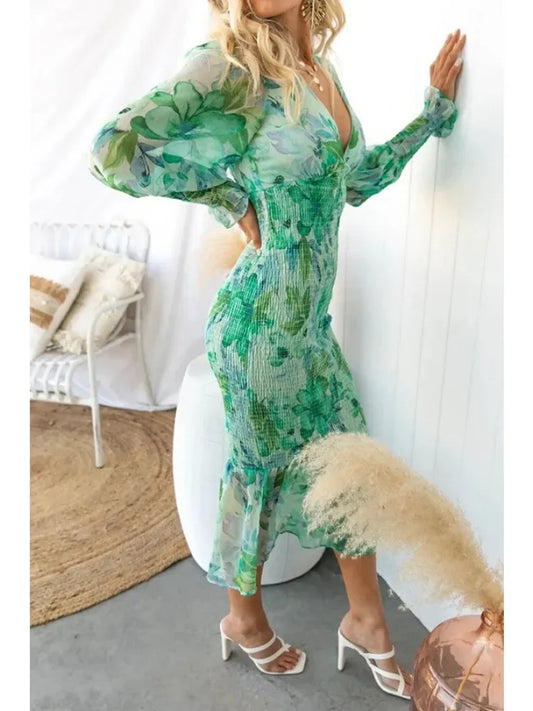 Garden Gathering Floral Smocked Waist Midi Dress
