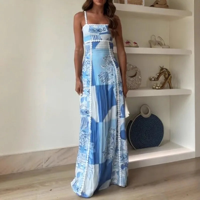 Kyoho Linen Blend Printed Flared Maxi Dress