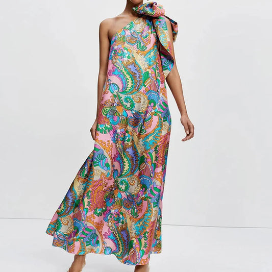 Neon Print Cutout Back Tie-Up Maxi Dress