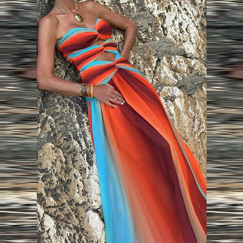 Be My Guest Metallic Pleated Strapless Maxi Dress