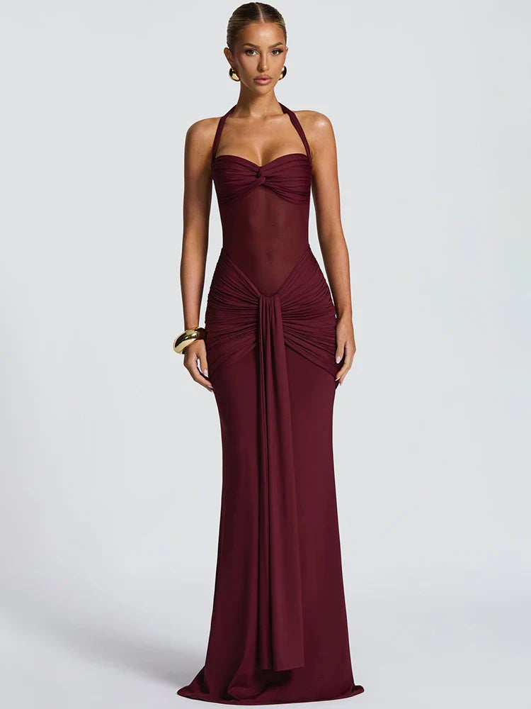 Vixen Halter Neck Bodycon Sheer Panel Maxi Dress