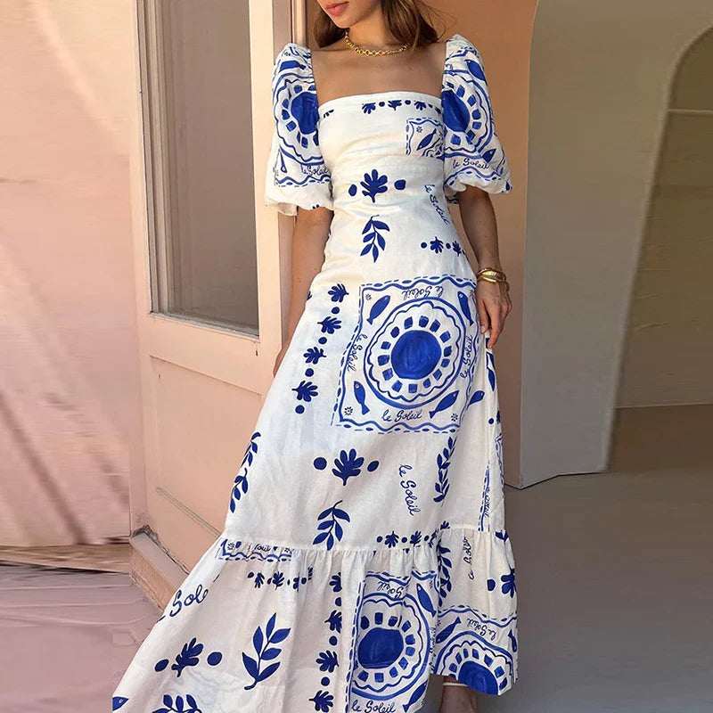 Embrace the Glamour Linen Blend Puff Sleeve Pocket Maxi Dress