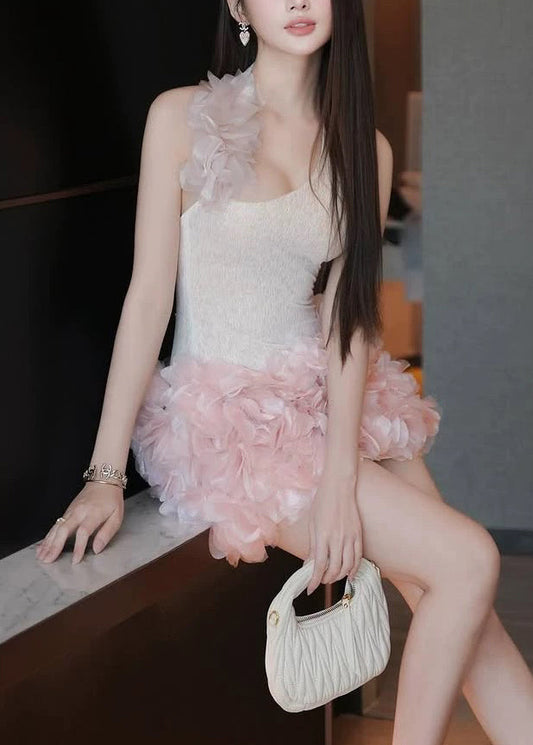 Sexy Backless Floral Tulle Patchwork Two Pieces Set Sleeveless