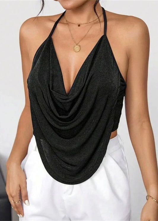 Sexy Black Backless Cotton Halter Tops Summer