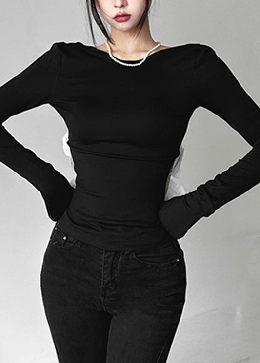 Sexy Black Patchwork Hollow Out Backless Top Fall