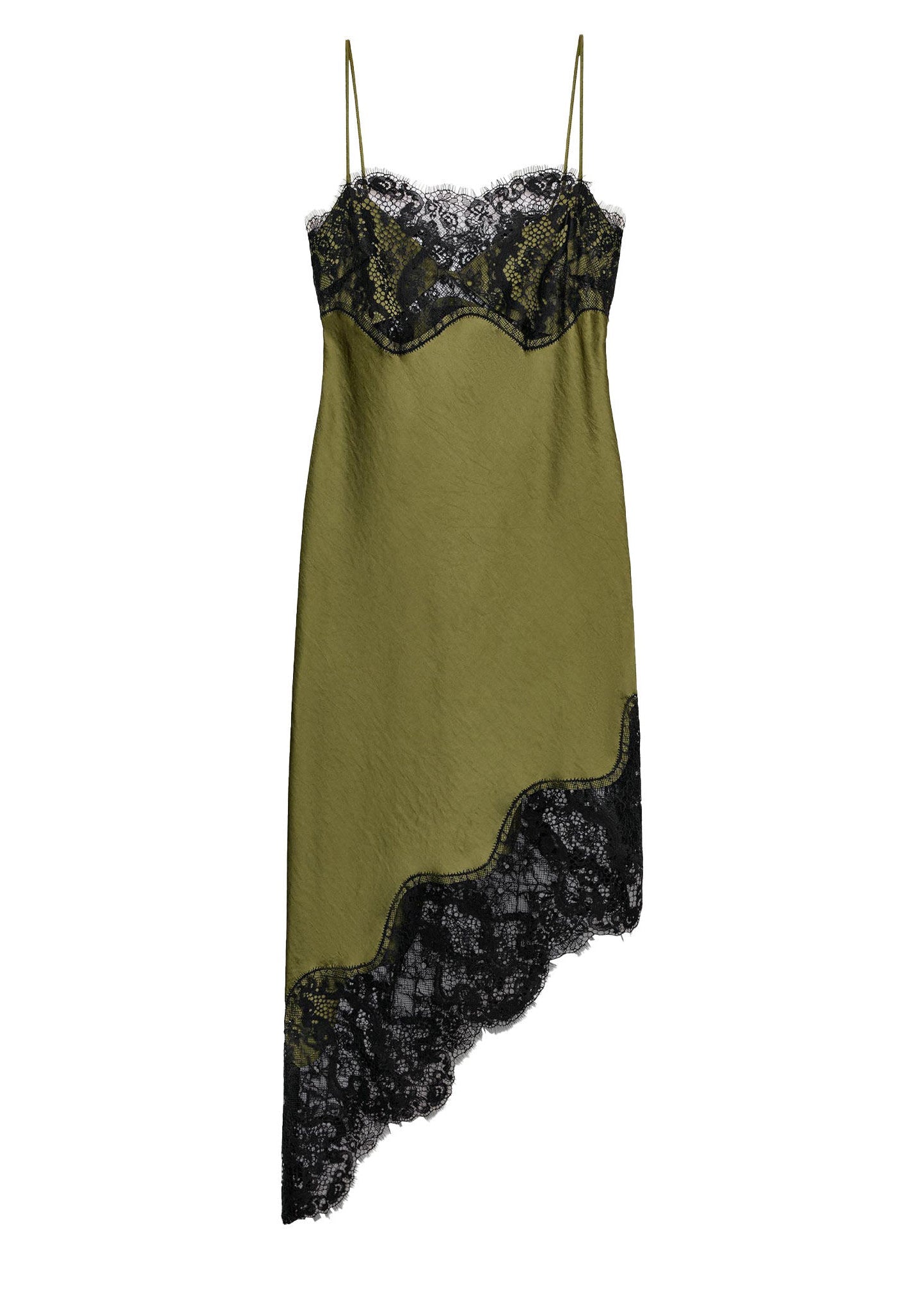Sexy Green Lace Patchwork Silk Spaghetti Strap Dress Summer