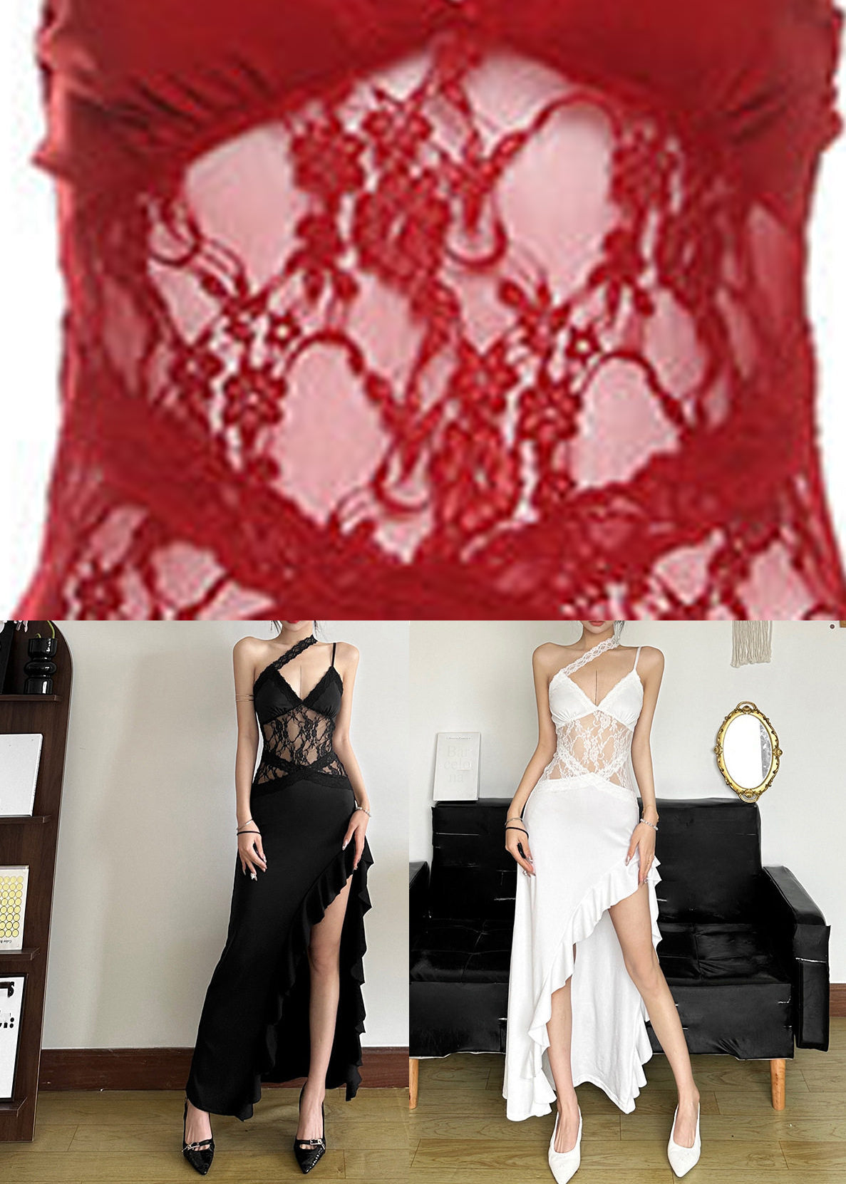 Sexy Red Cold Shoulder Ruffled Maxi Dresses Summer