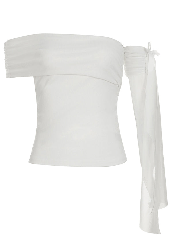 Camiseta sexy blanca de un solo hombro con borlas asimétricas de verano