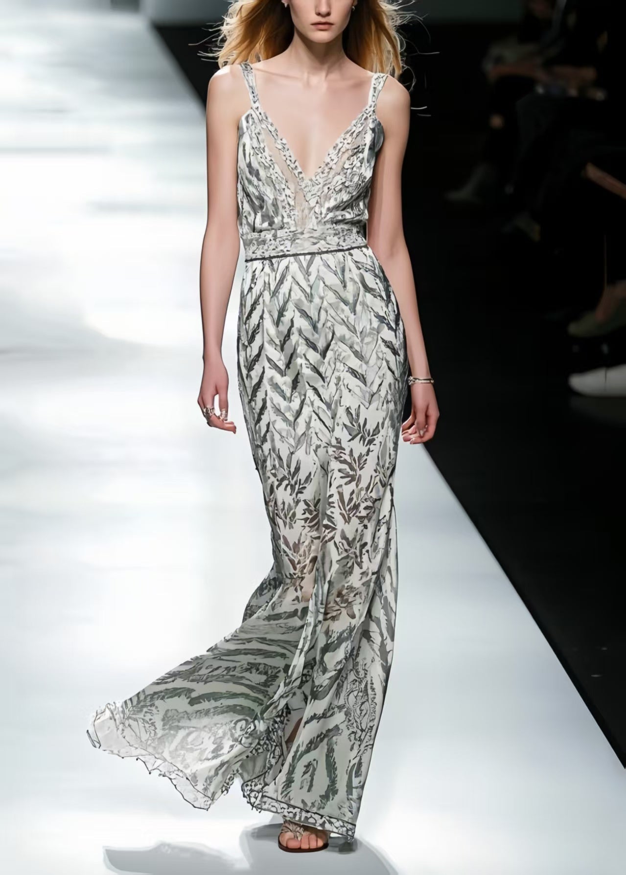 Silm Fit Apricot Print Draping Chiffon Cami Dress Summer