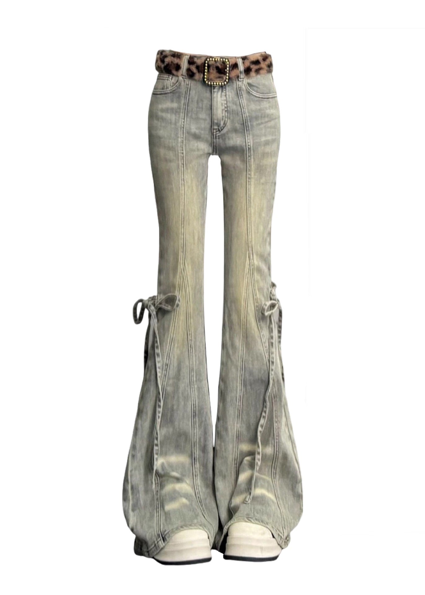 Silm Fit Light Blue Denim Flare Bottoms Pants Skirt Spring