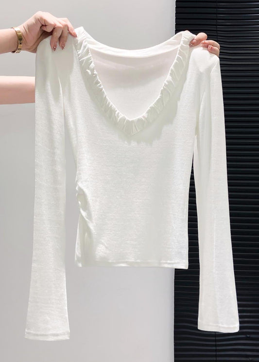 Silm Fit V Neck Wrinkled Cotton Shirt Fall