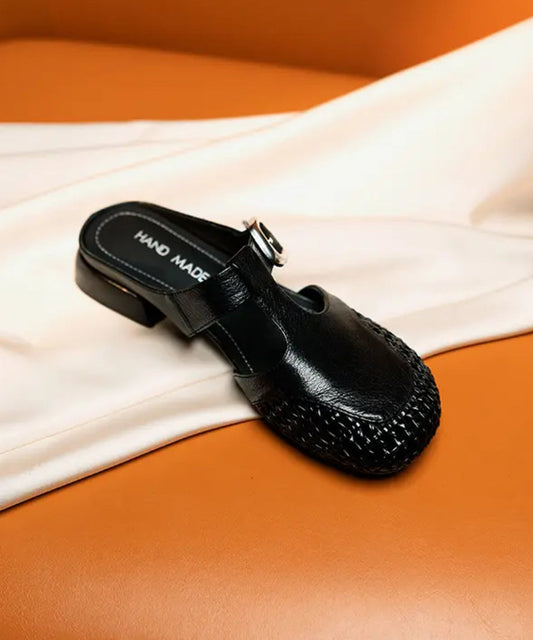 Silver Cowhide Leather Fashion Splicing Hollow Out Slide Sandals