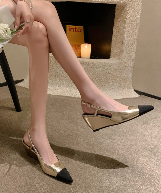 Silver Cowhide Leather Splicing Wedge Heels Sandals