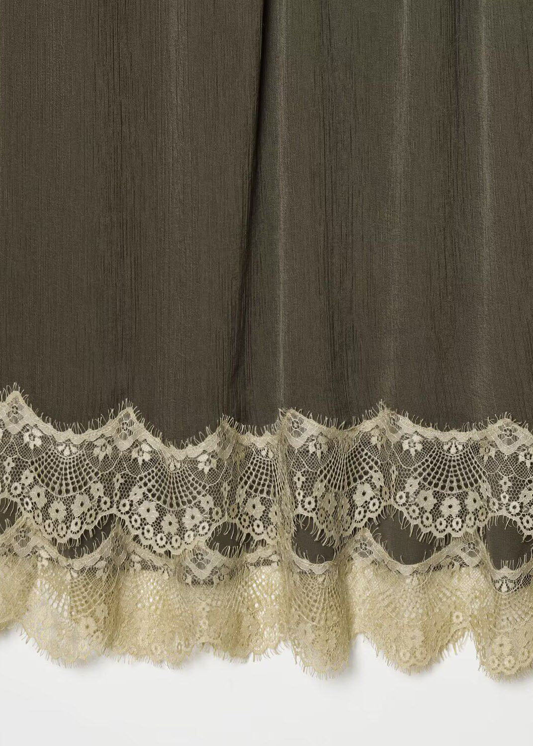 Simple Army Green V Neck Patchwork Lace Spaghetti Strap Dress Summer