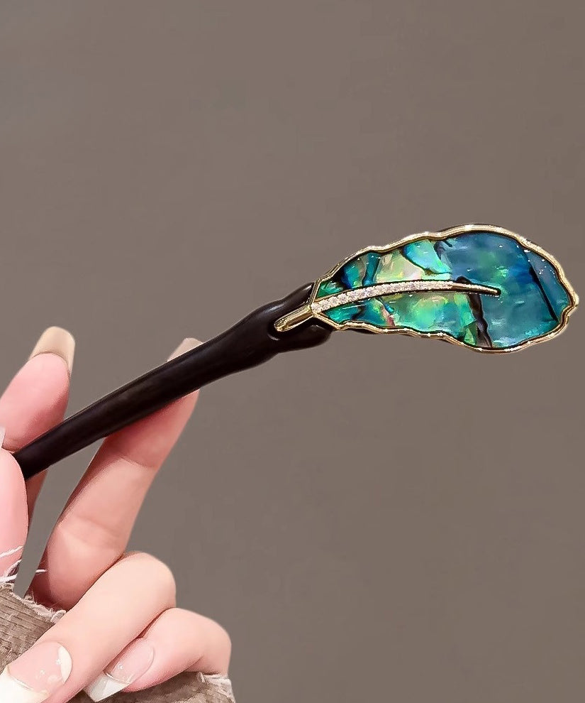 Einfache schwarze Haarnadel aus Ebenholz mit Bulbus Fritillariae Bananenfächer