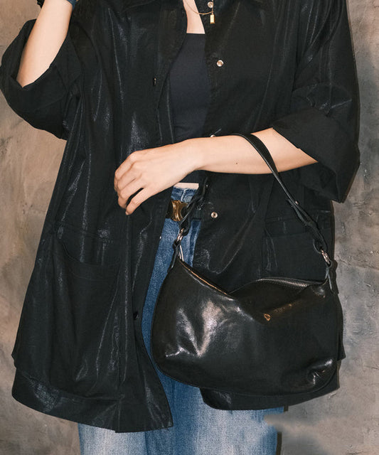 Simple Black Solid Durable Leather Cross-body Handbag