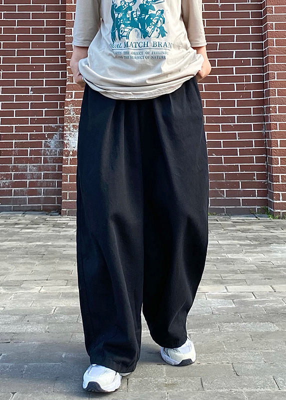 Simple Black Solid Elastic Waist Cotton Men Pants Summer