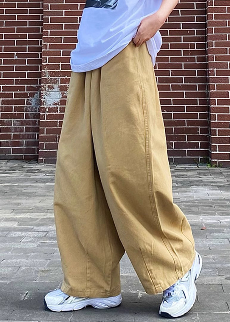 Simple Black Solid Elastic Waist Cotton Men Pants Summer