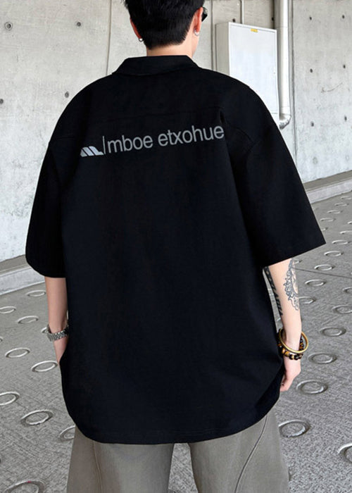Simple Black Zip Up Letter Solid Cotton Men Polo Shirts Summer