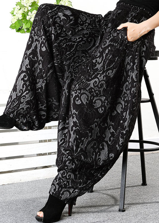Einfache schwarze dicke Jacquard-Winterhose im Retro-Stil