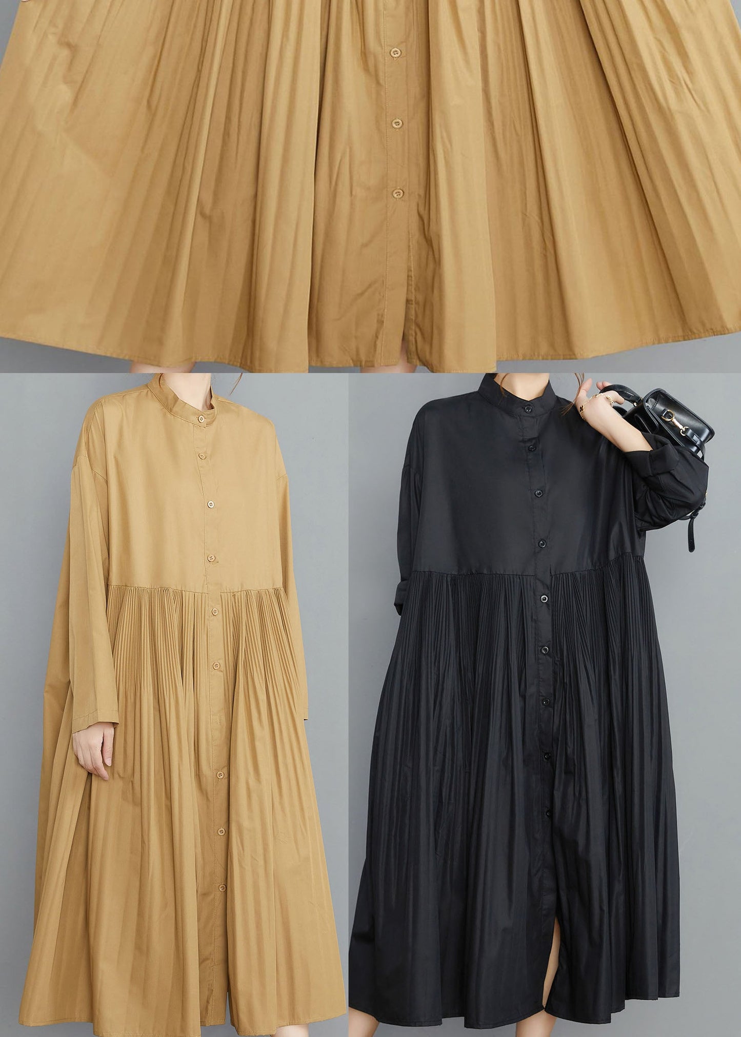 Einfache Schwarze zerknitterte Baumwolle Robe Kleider Frühling