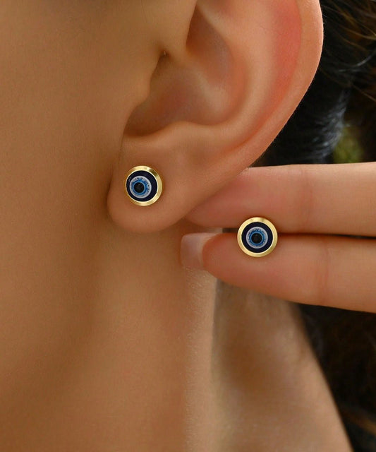 Pendientes sencillos de aleación de cobre azul con ojo de turquesa