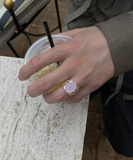 Simple Blue Stainless steel Crystal Rings