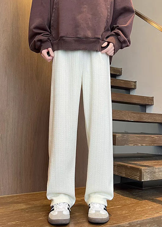 Simple Brown Pockets Solid Elastic Waist Chenille Mens Pants Fall