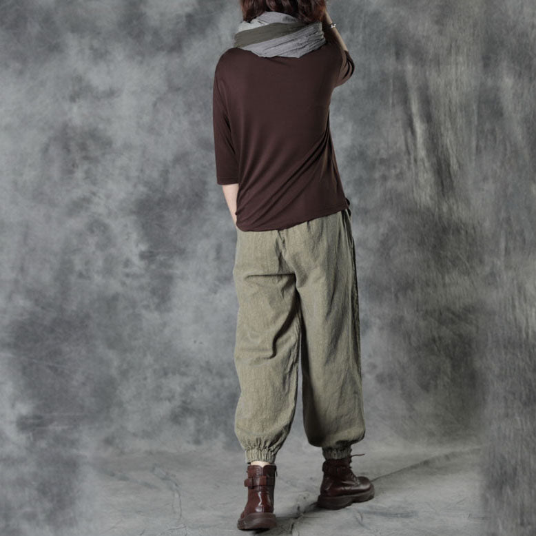 Simple Chocolate Loose Fall Cotton Half Sleeve Tops