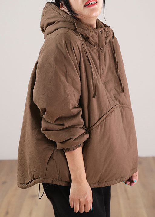 Einfaches Schokoladen-Kapuzen-Patchwork-Sweatshirt mit feiner Baumwollfüllung, Streetwear, Winter