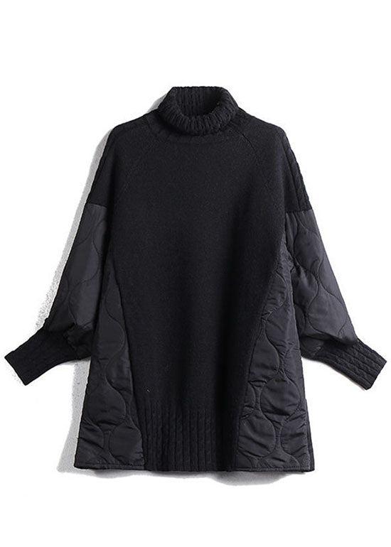 Einfache Schokoladen-Rollkragenpullover mit Patchwork-Muster, lockerer Herbst-Strickpullover