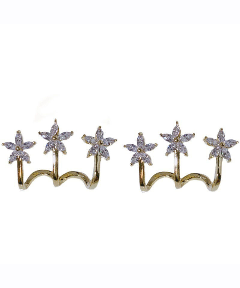 Pendientes de aro sencillos de plata de ley dorada con circonitas florales