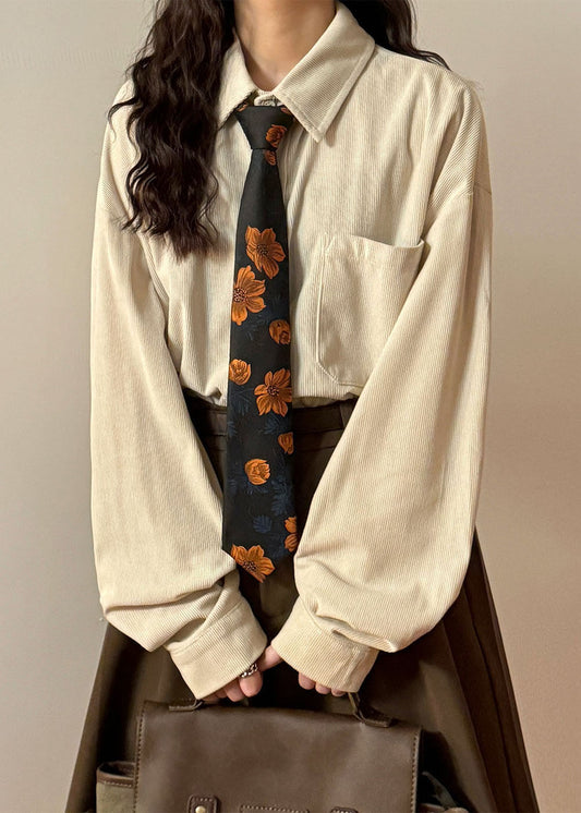 Simple Green Peter Pan Collar Button Pockets Cotton Blouses Spring