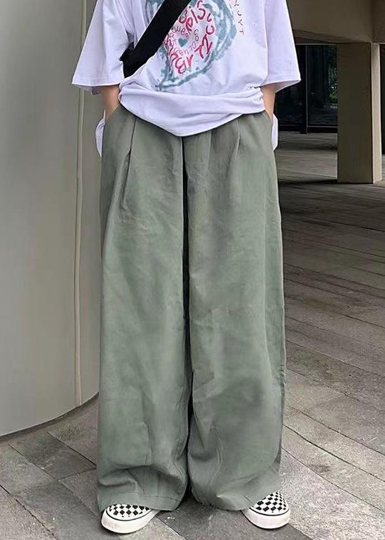 Simple Green Solid Wide Leg Pants Cotton Mens Wide Leg Pants Summer