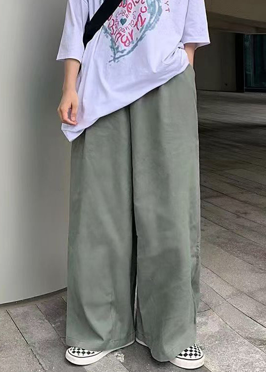 Simple Green Solid Wide Leg Pants Cotton Mens Wide Leg Pants Summer