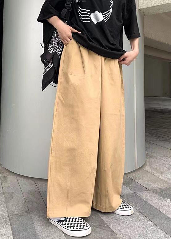 Simple Green Solid Wide Leg Pants Cotton Mens Wide Leg Pants Summer
