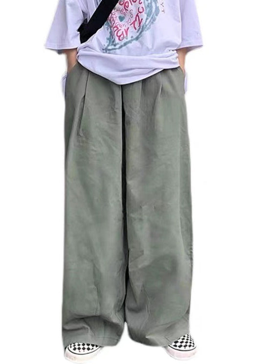 Simple Green Solid Wide Leg Pants Cotton Mens Wide Leg Pants Summer
