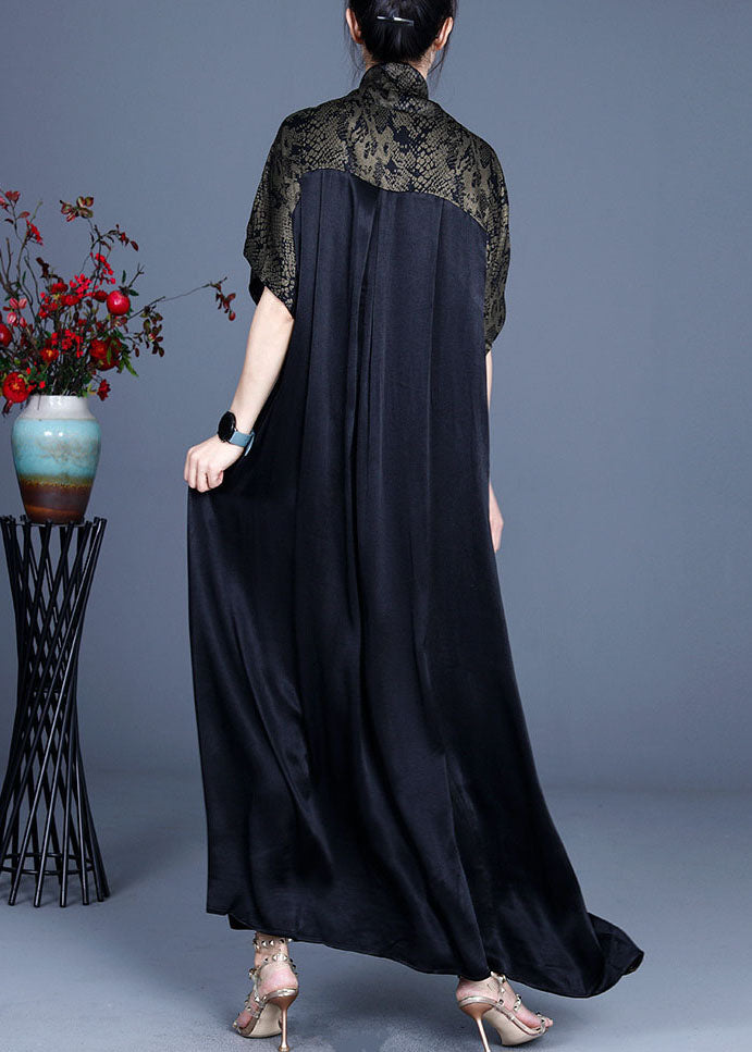 Einfaches grünes V-Ausschnitt-Mode-Print-Patchwork-Kleid Frühling