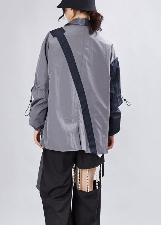 Einfache Grau Patchwork Plaid asymmetrische design Herbst Mäntel Lange ärmel