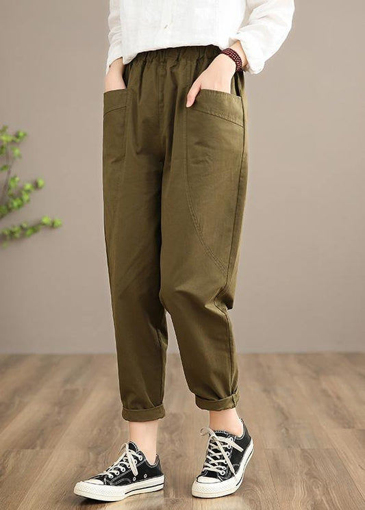 Simple Khaki Trousers Slim Spring elastic waist Wardrobes Pant - SooLinen