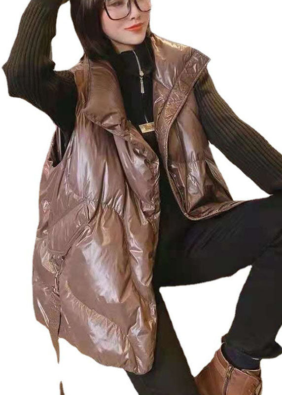 Einfache Khaki Mode Lose Reißverschluss Winter Ärmellose Puffer Weste