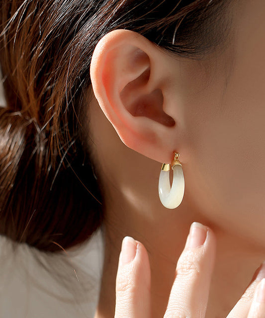 Pendientes de aro sencillos de jade dorado en plata de ley cian claro