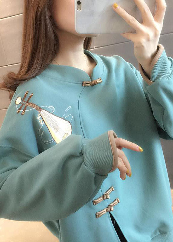 Einfacher hellgrüner Knopfdruck an der Seite offen, lässiger Herbstpullover, Streetwear