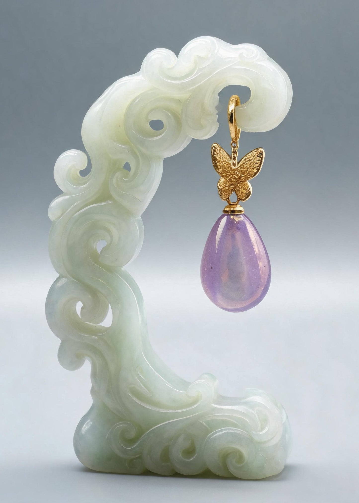 Simple Light Purple Crystal Gloden Butterfly Metal Drop Earrings