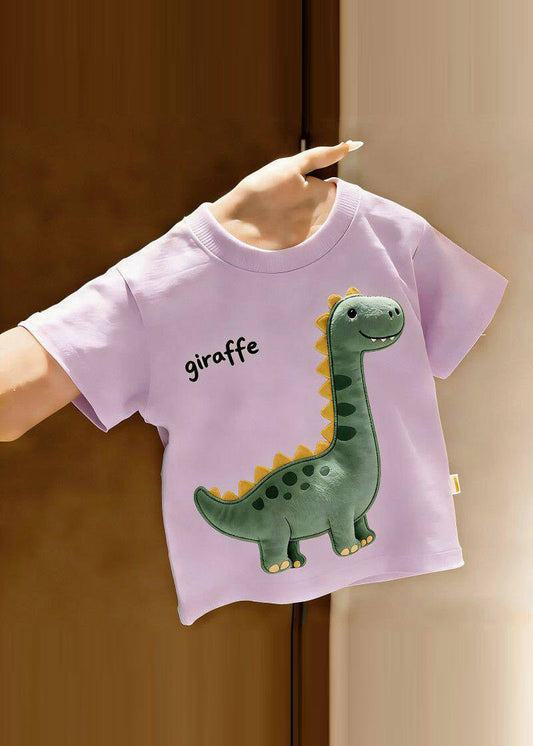 Simple Pink O-Neck Print Kids T Shirt Tops Short Sleeve